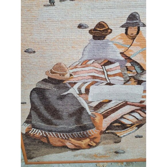 VTG Mid Century Peruvian Folk Woven Wall Tapestry Cultural Art Women Peru Hangin - Picture 6 of 7